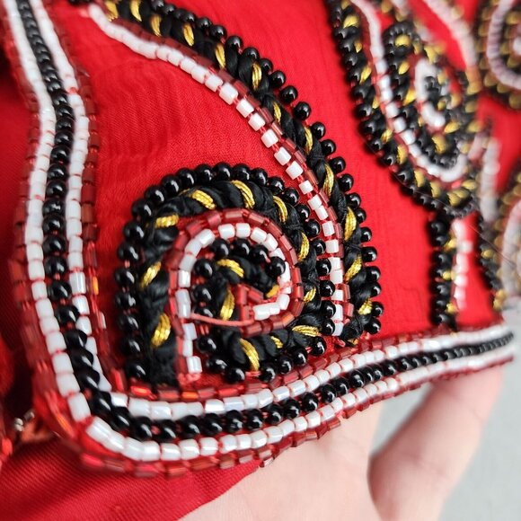 Vintage Stenay Beaded 100% Silk Jacket Mardi Gras Red Black Size PL - Picture 4 of 16